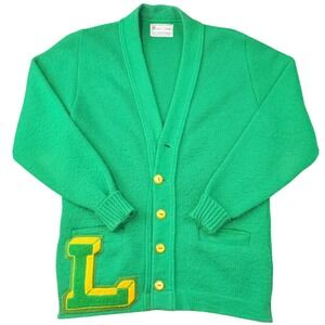 Vintage East Tenn Letterman Cardigan Sweater Green 36 Varsity 70s